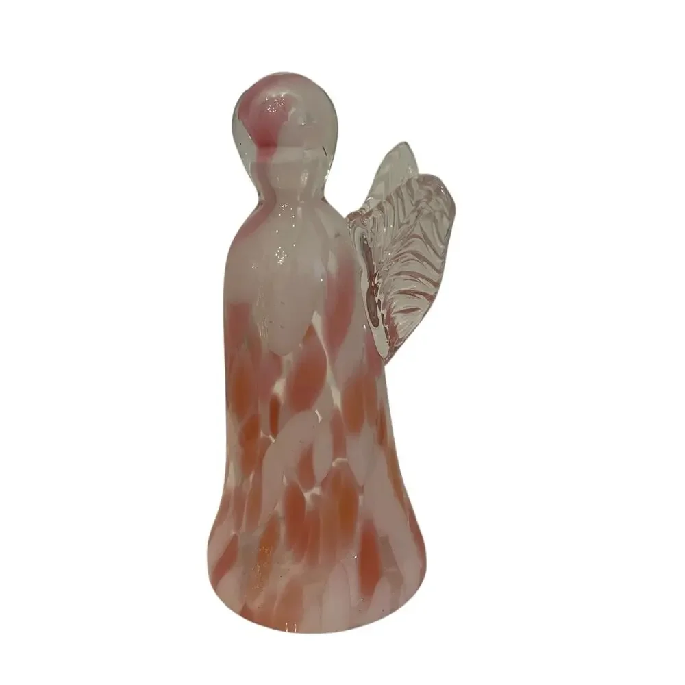 Hand Blown Poland Art Glass CHRISTMAS ANGEL 7in Pastel Pink & White Marbled New